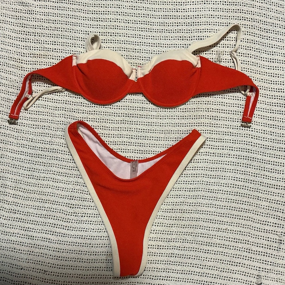 Red and White Bikini Set